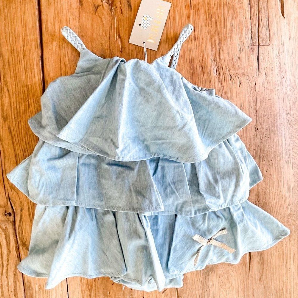 NWT! Dylan & Abby Ruffle Tiered Chambray Dress Size 6-9M
